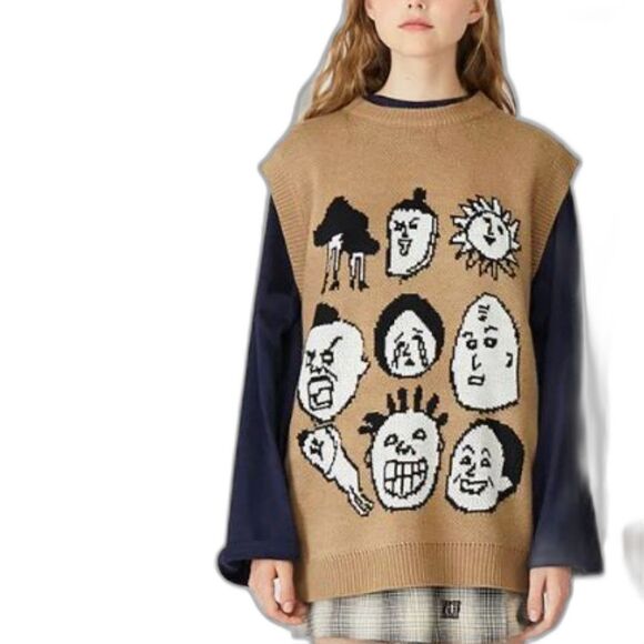 Faces from different places Sweater Vest Unisex Harajuku Hong Kong Streetwear - Picture 1 of 11